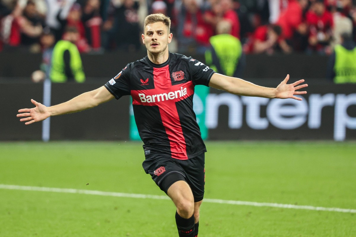Europa League - Bayer 04 Leverkusen - AS Rom am 09.05.2024 in der BayArena in Leverkusen Jubel, Torjubel, Torschuetze, Torsch