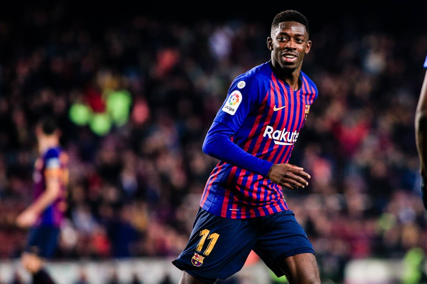 January 20, 2019 - Barcelona, BARCELONA, Spain - 11 Ousmane Dembele of FC Barcelona Barca celebrating his goal during the Spanish championship La Liga football match between FC Barcelona and CD Legane ...