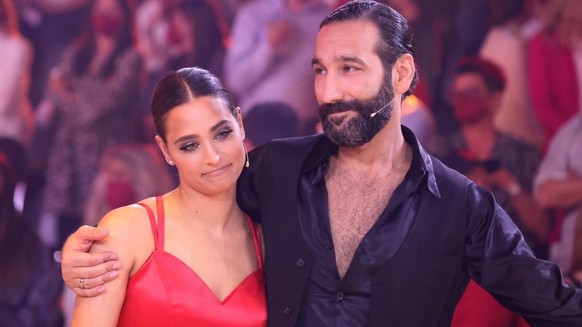 COLOGNE, GERMANY - MAY 13: Amira Pocher and Massimo Sinató are seen on stage during the 11th show of the 15th season of the television competition show &quot;Let&#039;s Dance&quot; at MMC Studios on M ...