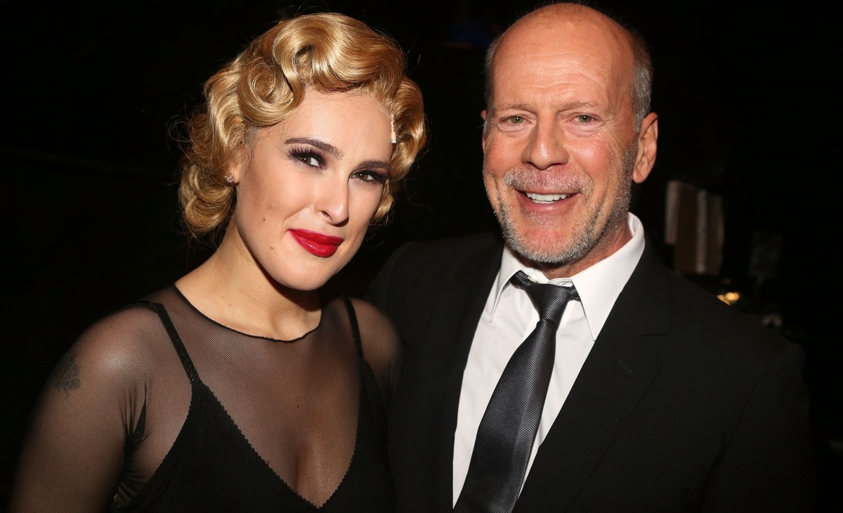 NEW YORK, NY - SEPTEMBER 21: (EXCLUSIVE COVERAGE) Rumer Willis and father Bruce Willis pose backstage as Rumer makes her broadway debut as &quot;Roxie Hart&quot; in Broadway&#039;s &quot;Chicago&quot; ...