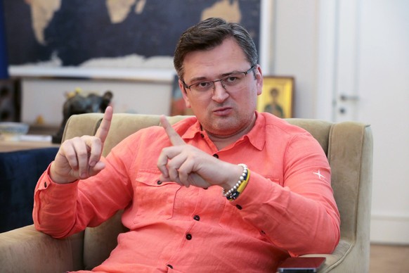 KYIV, UKRAINE - AUGUST 1, 2022 - Minister of Foreign Affairs of Ukraine Dmytro Kuleba gives an interview to the Ukrinform National News Agency of Ukraine, Kyiv, capital of Ukraine. This photo cannot b ...