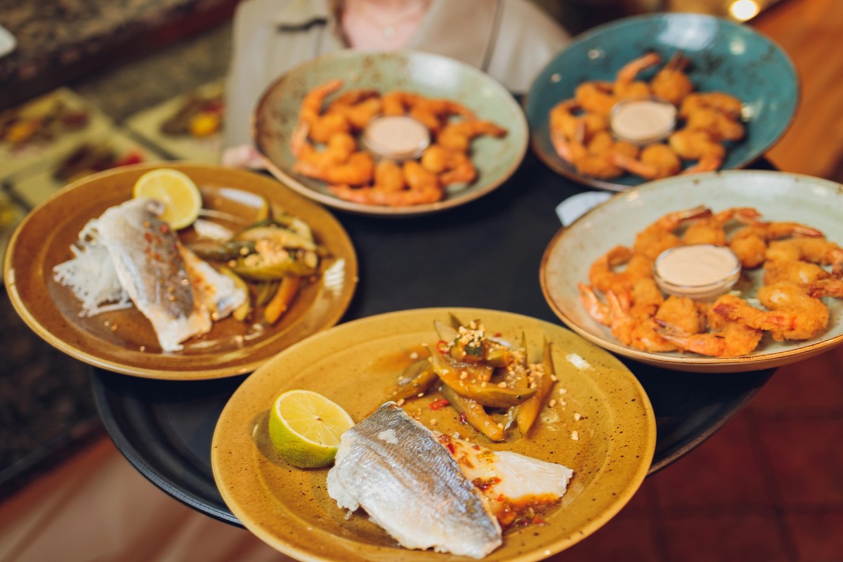 Tray with fish in a restaurant in La Restinga on the coast of the island of El Hierro in the Canary Islands