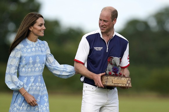 Britain&#039;s Prince William and Kate, Princess of Wales at the Out-Sourcing Inc Royal Charity Polo Cup 2023 at Guards Polo Club, Windsor, England, Thursday, July 6, 2023, which raises funds and awar ...