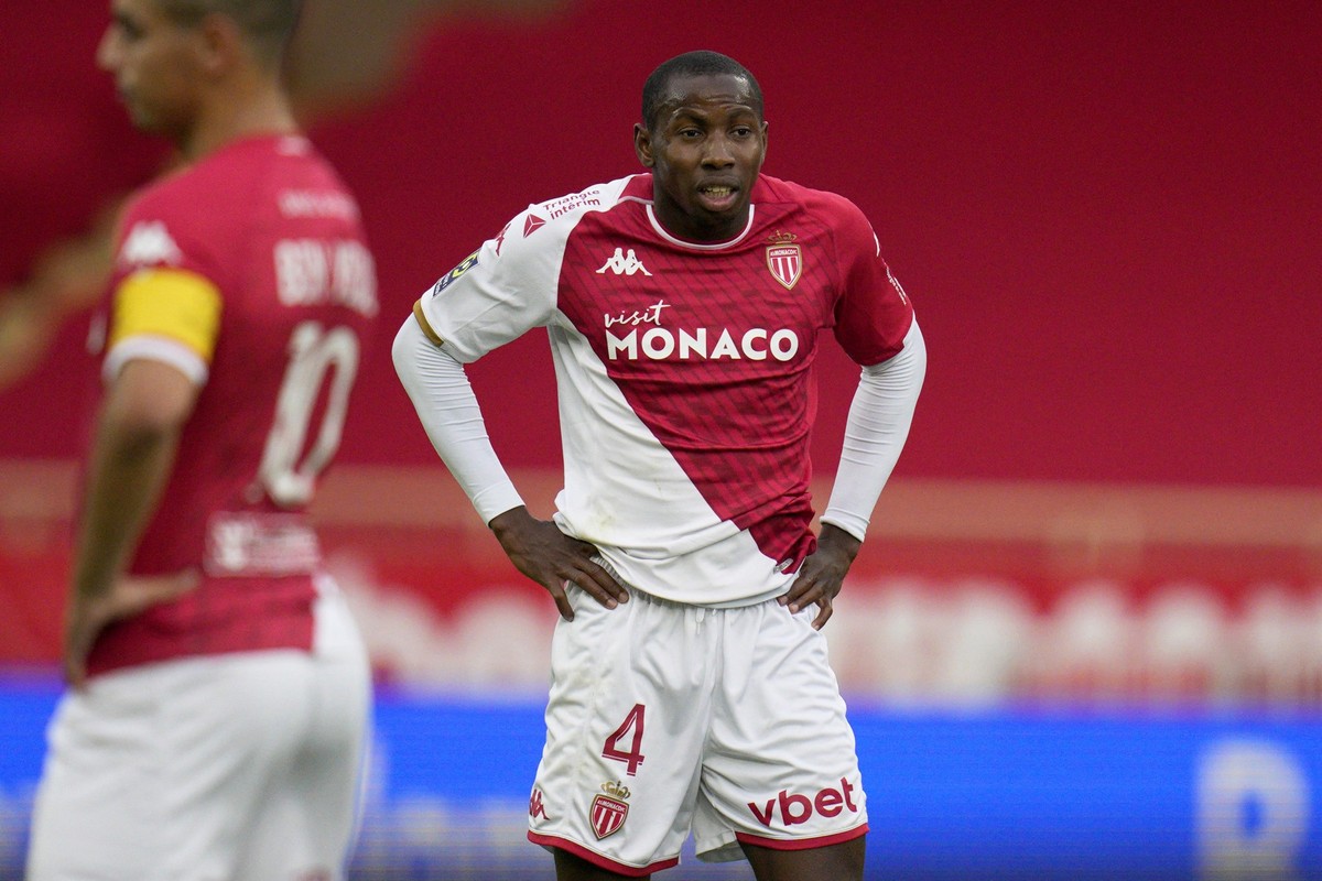 FILE - Monaco&#039;s Mohamed Camara reacts during the French League One soccer match between AS Monaco and FC Metz, at the Stade Louis II in Monaco, Sunday, Oct. 22, 2023. French Sports Minister Améli ...