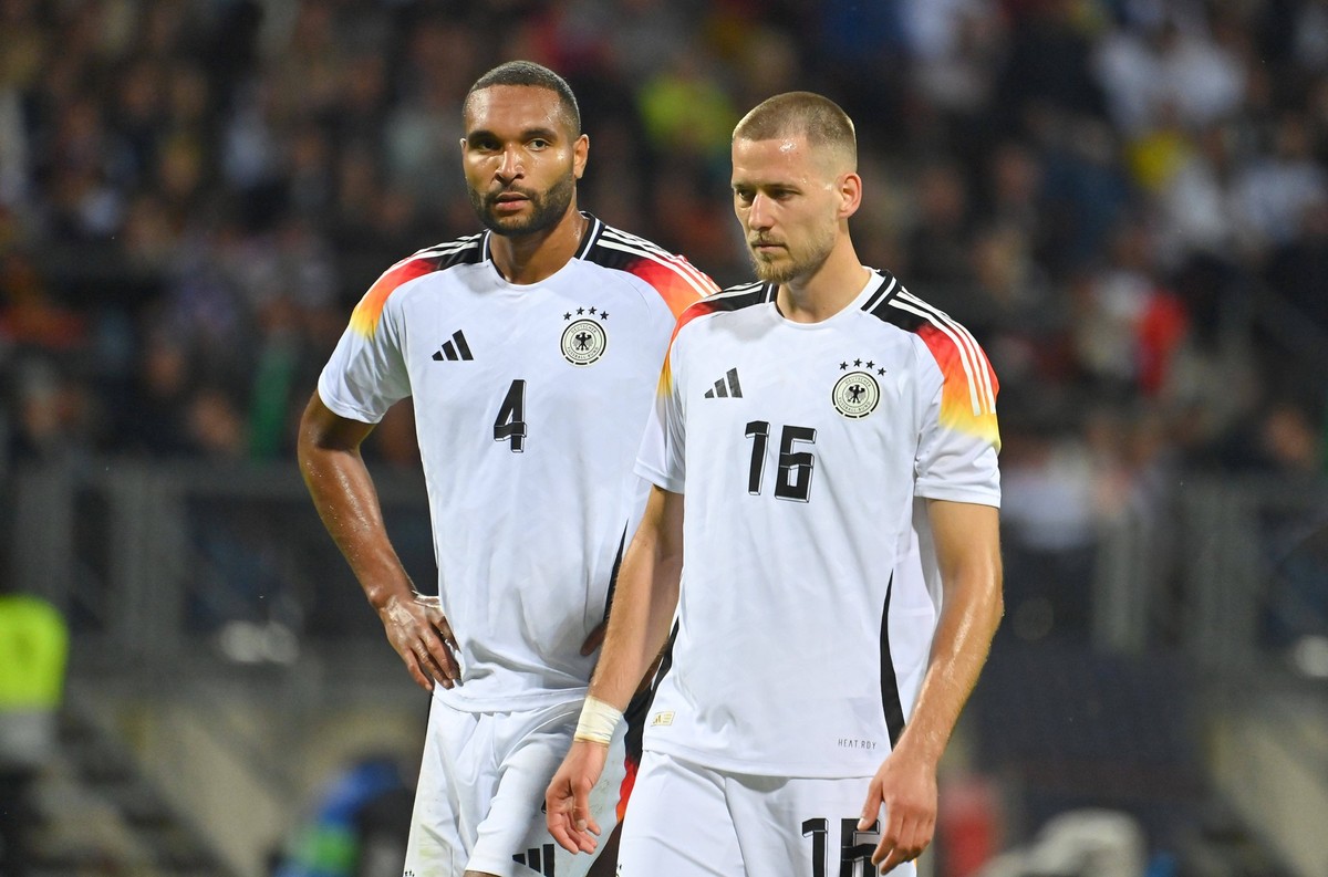 v.li:Jonathan Tah GER, Waldemar ANTON GER.Aktion. Fussball Laenderspiel Deutschland GER - Ukraine UKR 0-0 am 03.06.2024, Max Morlock Stadion Nuernberg *** from left Jonathan Tah GER , Waldemar ANTON G ...