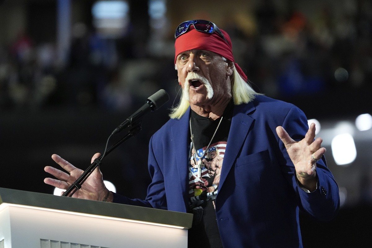 FILE - Professional wrestler Hulk Hogan speaks during the final day of the Republican National Convention Thursday, July 18, 2024, in Milwaukee. (AP Photo/Paul Sancya, File)