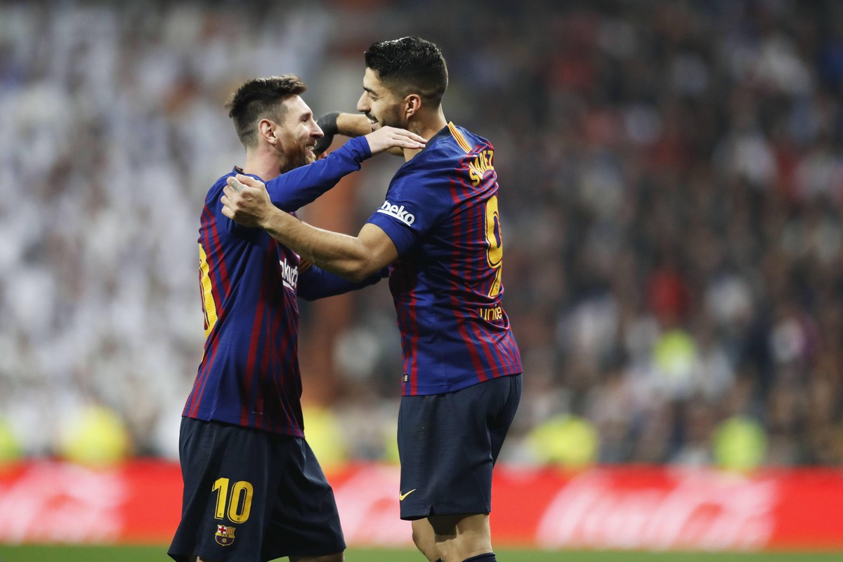 Lionel Messi, Luis Suarez (Barcelona), FEBRUARY 27, 2019 - Football / Soccer : Copa del Rey semi-finals 2nd leg match between Real Madrid 0-3 FC Barcelona Barca at Estadio Santiago Bernabeu in Madrid, ...