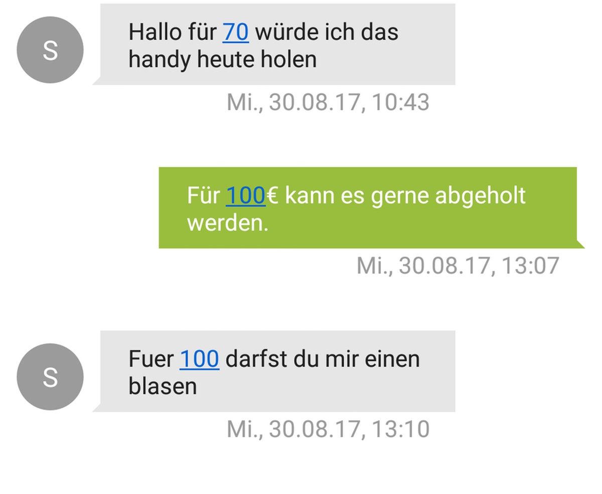 Foto: Für 100 darfst du mir einen Blasen
Anstößige Nachrichten