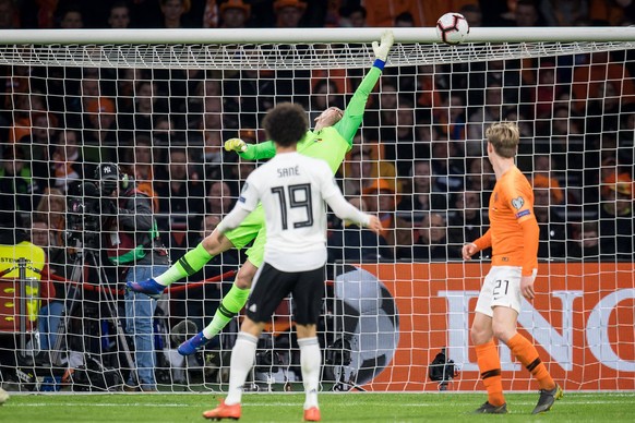 goal Serge Gnabry of Germany (not on image), Holland goalkeeper Jasper Cillessen during the UEFA EURO EM Europameisterschaft Fussball 2020 qualifier group C qualifying match between The Netherlands an ...