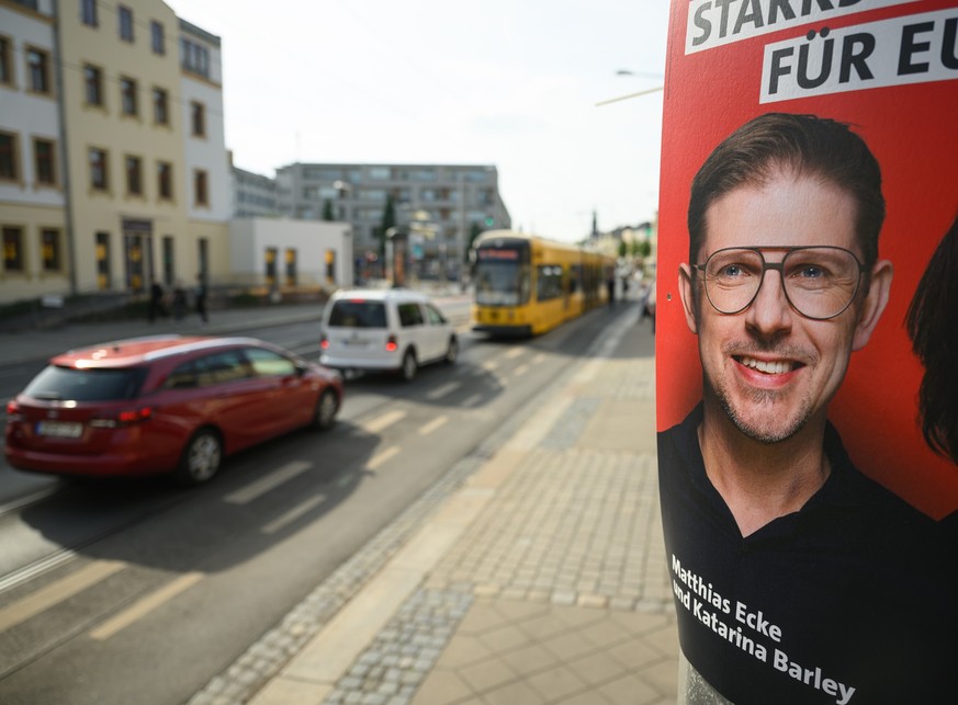 04.05.2024, Sachsen, Dresden: Ein Wahlplakat des s
