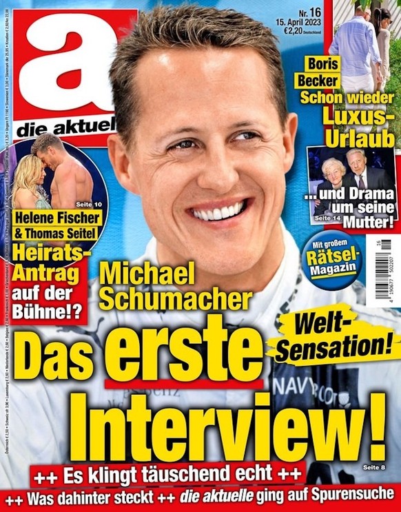 Cover: &quot;Die Aktuelle&quot;, 16/2023: Erfundenes Interview mit Michael Schumacher schockt.