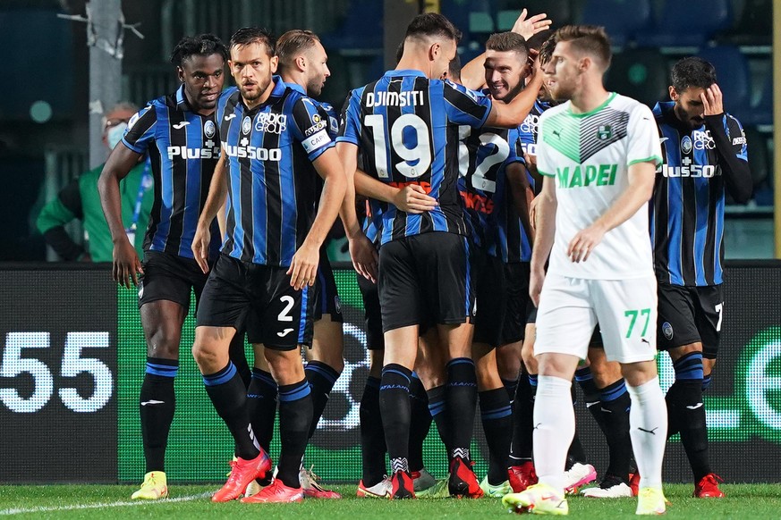 September 21, 2021, Bergamo, Italia: Sport, Soccer .Atalanta vs Sassuolo - Italian Serie A Football Championship 2021/2022 - Gewiss Stadium..In the photo: celebrates after scoring goal 1-0 Robin Gosen ...