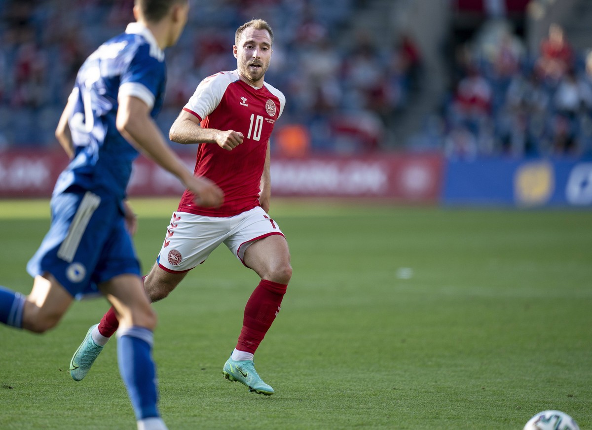 Fu�ball, L�nderspiel, D�nemark - Bosnien Herzegowina Danmarks Christian Eriksen under testkampen mellem Danmark-Bosnien-Hercegovina paa Broendby Stadion, soendag den 6 juni 2021.. , Copenhagen Denmark ...