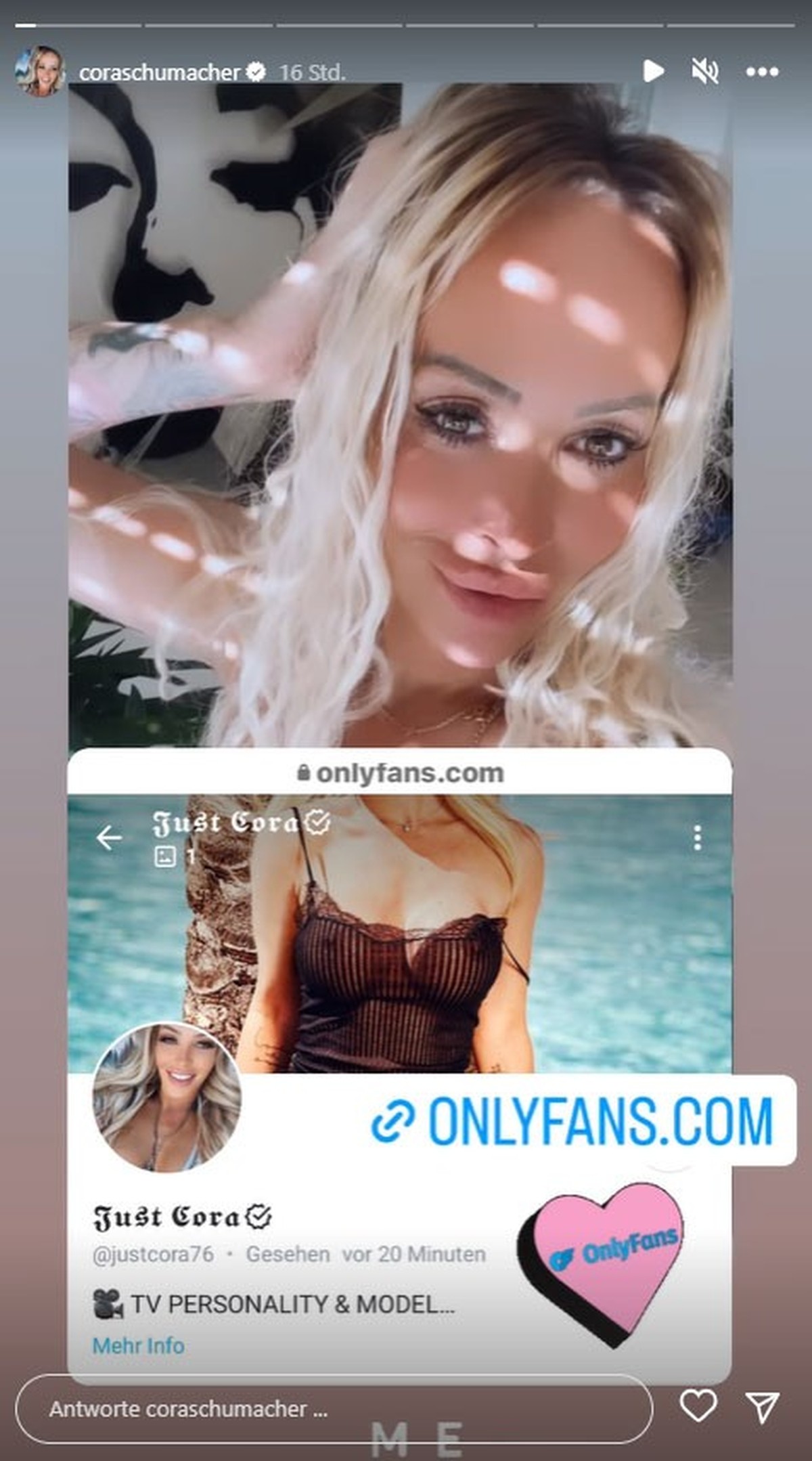 Cora Schumacher bewirbt ihren Onlyfans-Kanal.