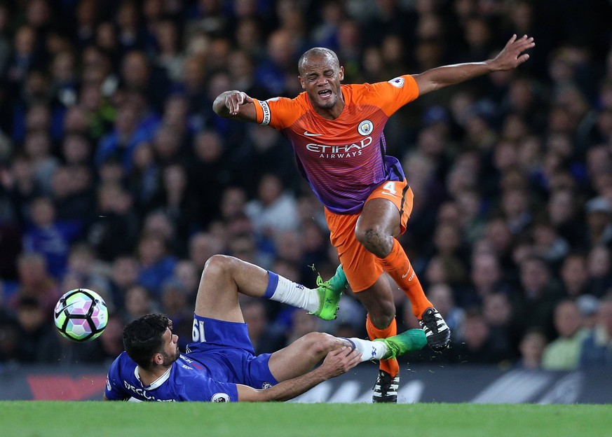 April 5th 2017, Stamford Bridge, Chelsea, London England; EPL Premier League football, Chelsea versus Manchester City; Diego Costa of Chelsea fouls Vincent Kompany of Manchester City xJohnxPatrickxFle ...