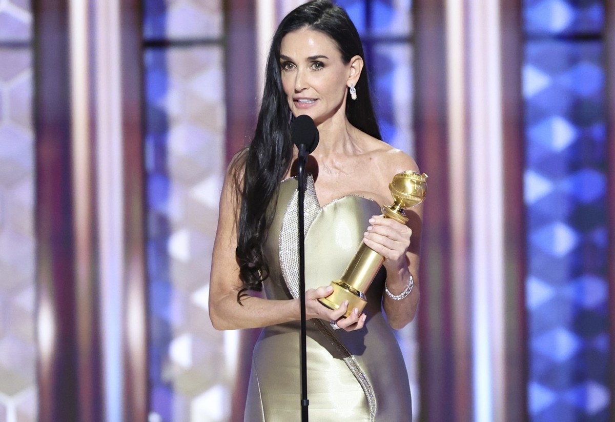 Demi Moore wins Best Performance by a Female Actor in a Motion Picture Musical or Comedy during the 82nd Annual Golden Globes held at The Beverly Hilton on January 05, 2025 in Beverly Hills, Californi ...