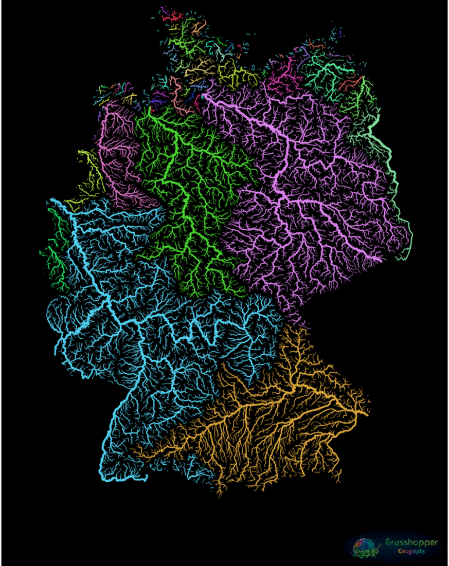 Das ist Deutschland in einer farbenfrohen digitalen Hydrografie