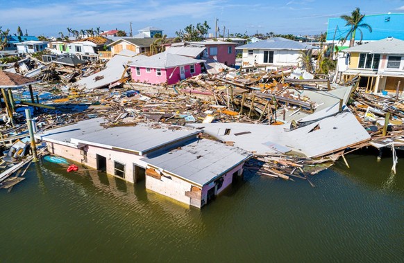 Fort Myers Beach, Florida, Estero Island, aerial view of damaged property after Hurricane Ian. (Photo by: Jeffrey Greenberg/Universal Images Group via Getty Images)