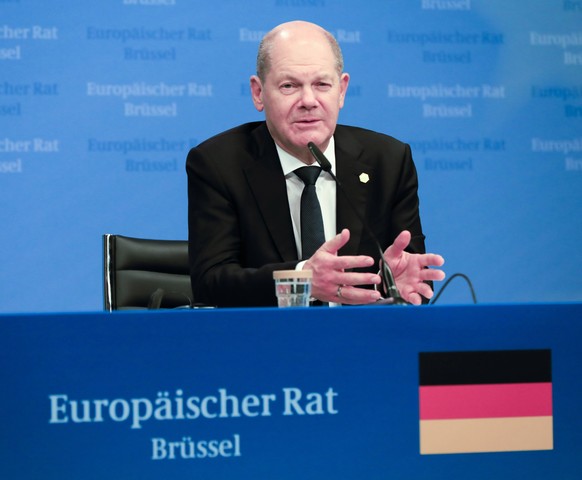 German Chancellor Olaf Scholz held a press conference after the extraordinary EU summit in the Belgian capital. PUBLICATIONxINxGERxSUIxAUTxONLY NicolasxLandemardx/xLexPictorium LePictorium_0274935