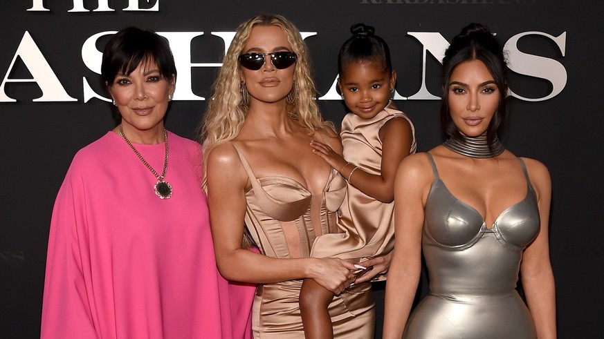 LOS ANGELES, CA - APRIL 7: (L-R) Kris Jenner, Ben Winston, Khloe Kardashian, True Thompson, Kim Kardashian attend the red carpet premiere for Hulu’s “The Kardashians at Goya Studios on April 7, 2022 i ...