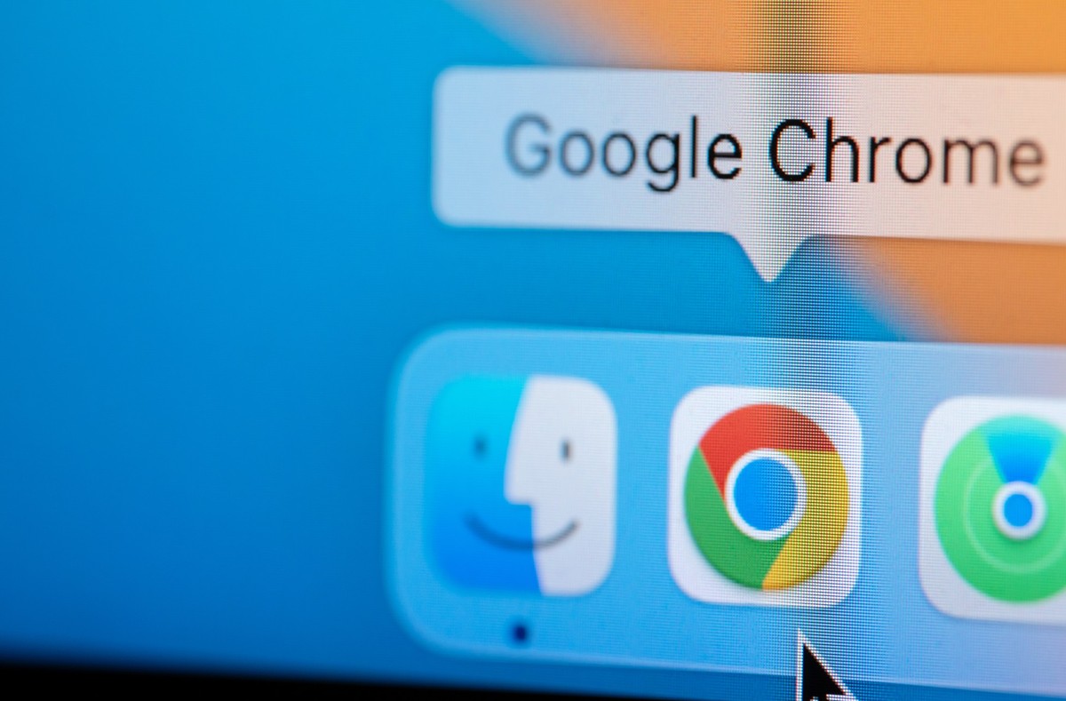 New york, USA - April 12, 2023: Open Google Chrome browser in macbook dock to make conferencr call on computer screen close up view xkwx Google, Chrome, browser, internet, page, surfing, open, online, ...