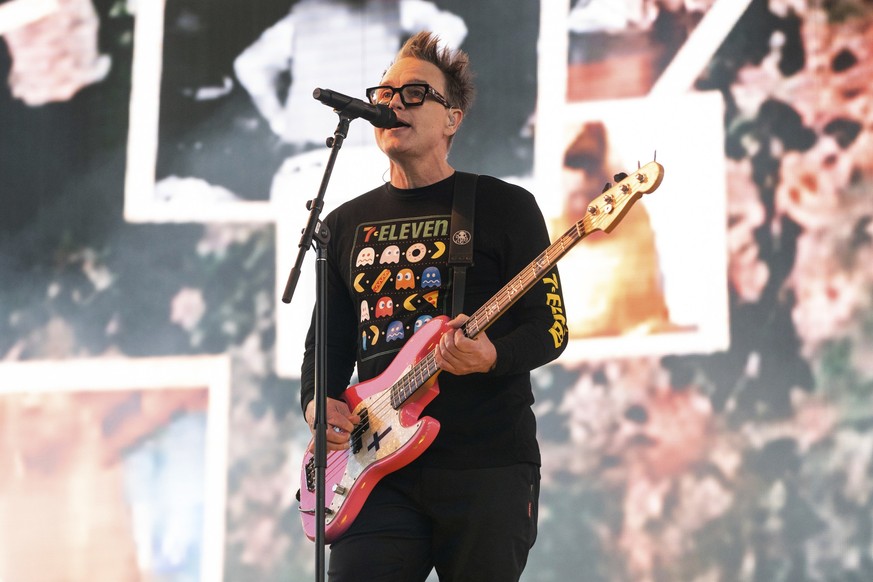 Mark Hoppus of Blink-182 performs at the Coachella Music and Arts Festival at Empire Polo Club on Friday, April 14, 2023, in Indio, Calif. (Photo by Amy Harris/Invision/AP)