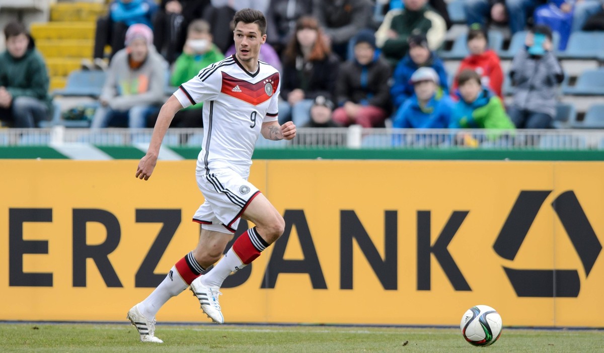 27. Maerz 2015: Jena, Fussball U20 Testspiel: Deutschland - Polen: Deutschlands Tim Kleindienst.

27 March 2015 Jena Football U20 try out Germany Poland Germany Tim Kleindienst