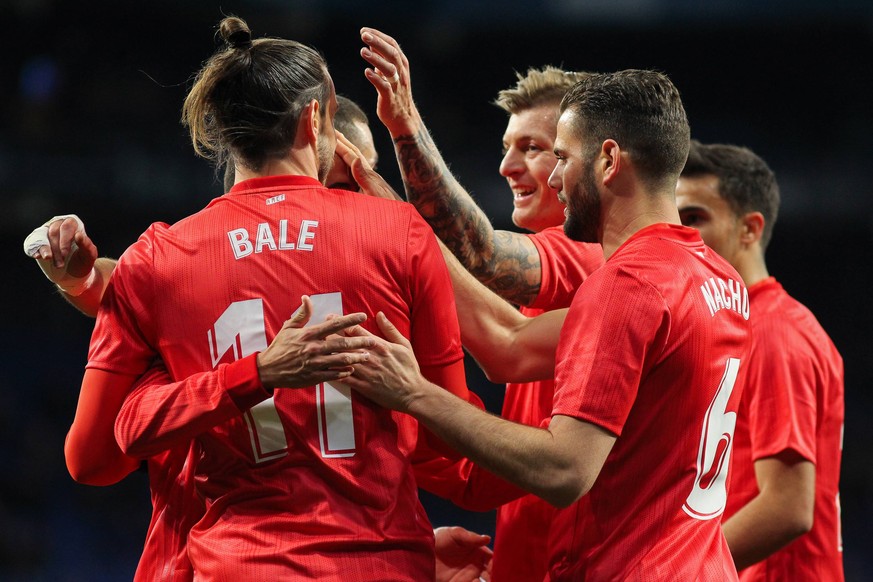 January 27, 2019 - Barcelona, BARCELONA, Spain - Players of Real Madrid celebrating a goal during La Liga Spanish championship, , football match between Espanyol and Real Madrid, January 27th, in RCDE ...