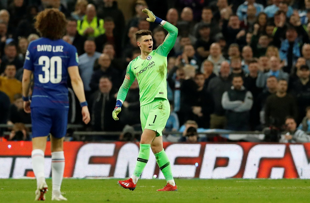 Soccer Football - Carabao Cup Final - Manchester City v Chelsea - Wembley Stadium, London, Britain - February 24, 2019 Chelsea&#039;s Kepa Arrizabalaga reacts after he is called to be substituted off  ...