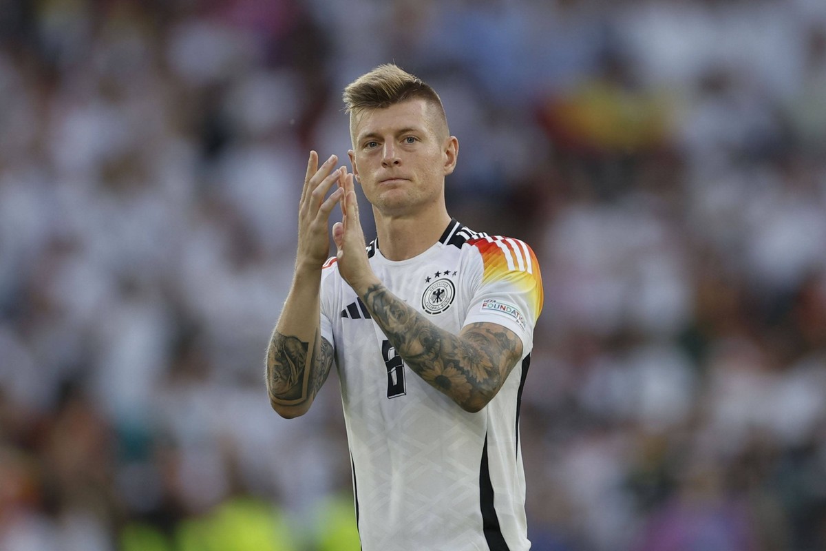 Germany s Toni Kroos reacts after their defeat in their UEFA EURO, EM, Europameisterschaft,Fussball 2024 s quarter-finals game at MHPArena stadium in Stuttgart, Germany, 05 July 2024. Spain vs. German ...