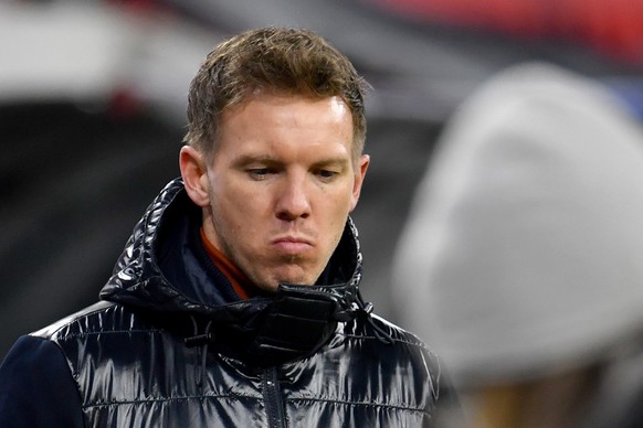 16.02.2021, Ungarn, Budapest: Fu�ball: Champions League, K.o.-Runde, Achtelfinale, Hinspiel, RB Leipzig - FC Liverpool in der Puskas Arena. Trainer Julian Nagelsmann von Leipzig nach dem Spiel . Foto: ...