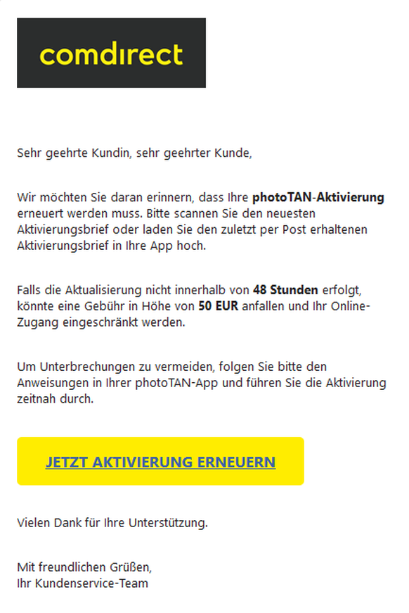 Diese Phishing-Mail an Comdirect-Kunden ist gerade im Umlauf.