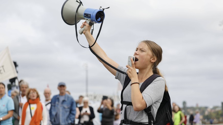 Greta Thunberg during a climate strike at Mynttorget in Stockholm organized by the Fridays For Future network, September 22, 2023. Stockholm Sverige x10430x *** Greta Thunberg during a climate strike  ...