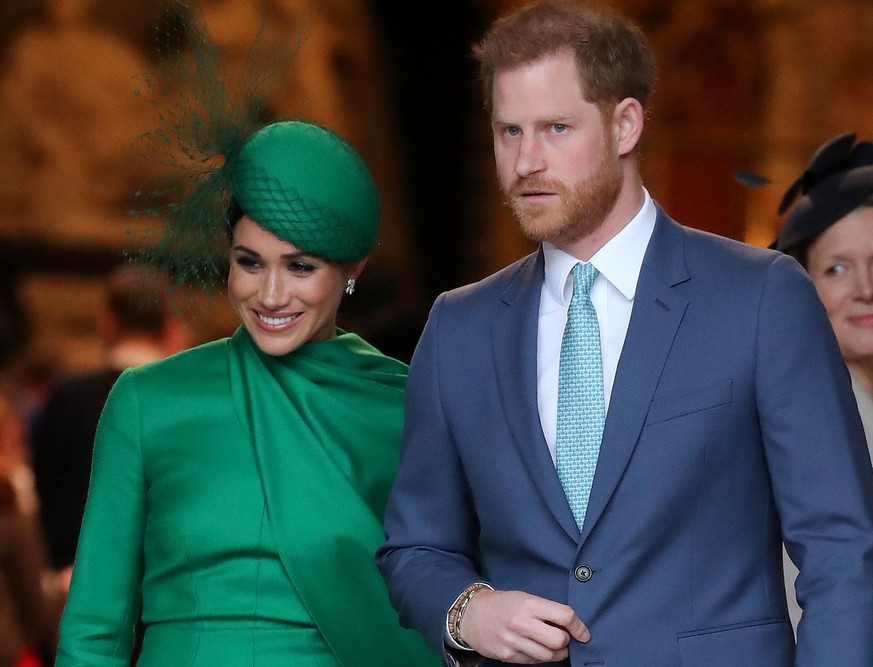 LONDON, ENGLAND - MARCH 09: Prince Harry, Duke of Sussex and Meghan, Duchess of Sussex meets children as she attends the Commonwealth Day Service 2020 on March 09, 2020 in London, England. (Photo by C ...