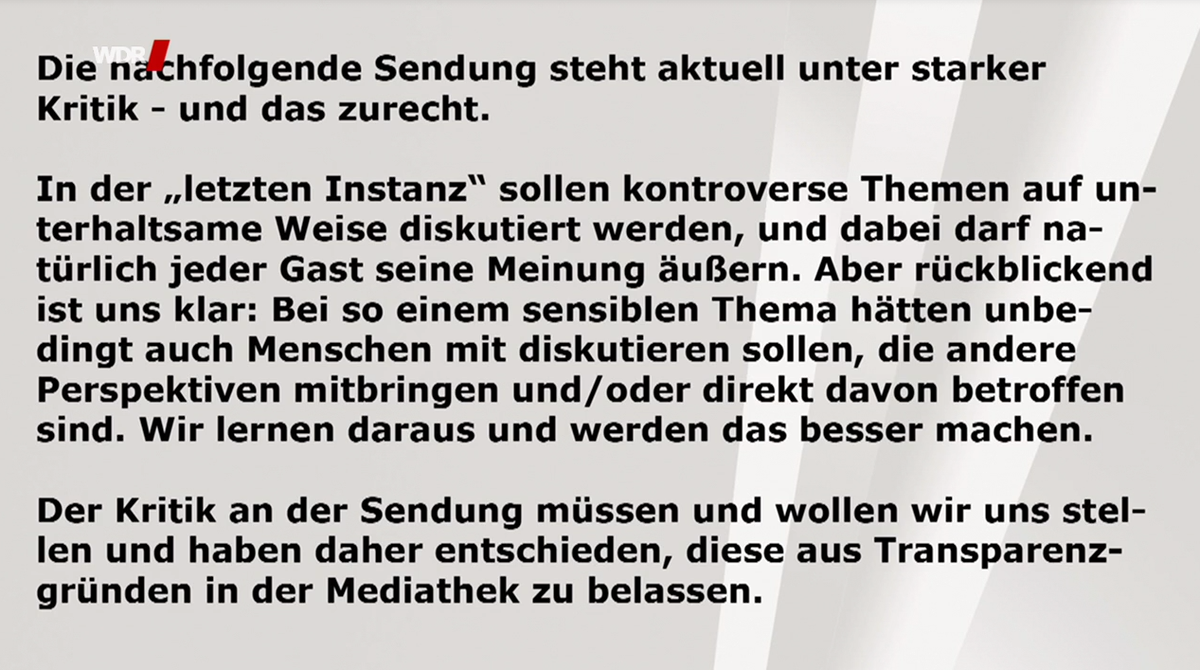 Der WDR zeigt sich einsichtig.