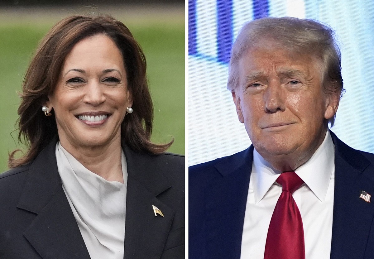 This combination photo shows Vice President Kamala Harris, left, at the White House in Washington, July 22, 2024, and Republican presidential candidate former President Donald Trump at an event July 2 ...