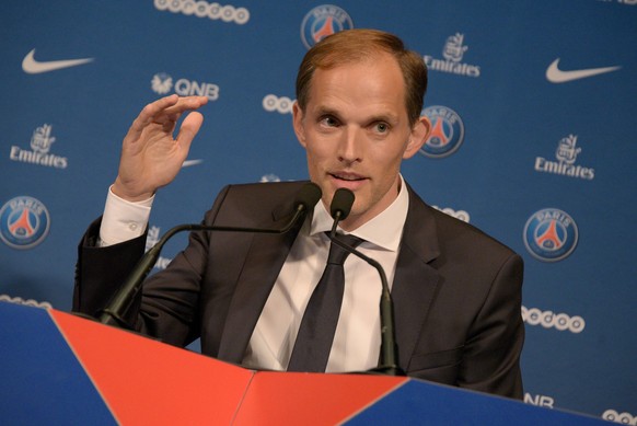 May 21, 2018 - Paris, France - New head coach of PSG Thomas Tuchel seen during the press conference PK Pressekonferenz of Paris Saint Germain at the Parc des Princes. New head coach of PSG Thomas Tuch ...