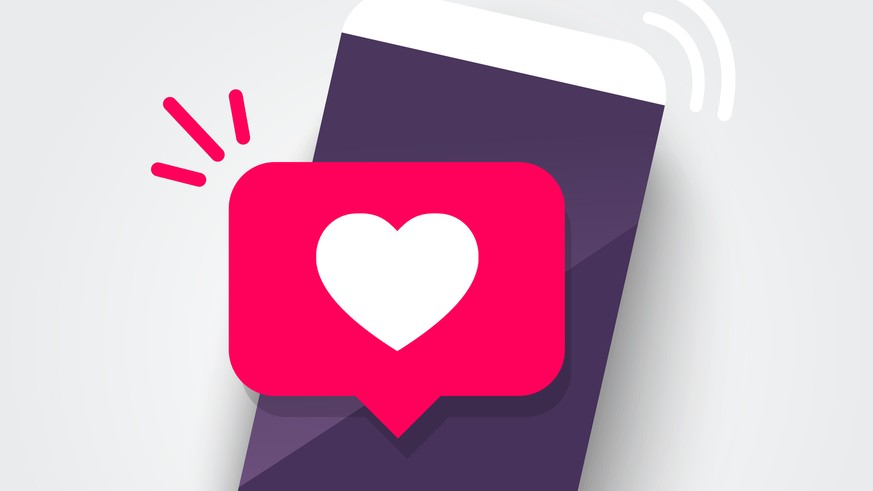 Vector illustration smartphone with heart emoji speech bubble get message on screen. Social network and mobile device concept. Graphic for websites, web banner.