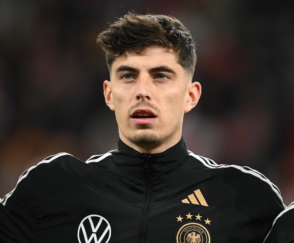 25.03.2023, Rheinland-Pfalz, Mainz: Fu�ball: L�nderspiele, Deutschland - Peru, Mewa Arena. Deutschlands Kai Havertz. Havertz spricht offen �ber einen ges�nderen Zugang zum Profigesch�ft. (zu dpa: �Nat ...