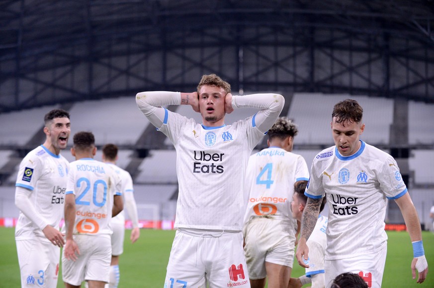 JOIE - FAIR PLAY - 17 MICKAEL CUISANCE OM FOOTBALL : Marseille vs Rennes - Ligue 1 Uber Eats - 10/03/2021 FEP/Panoramic PUBLICATIONxNOTxINxFRAxITAxBEL