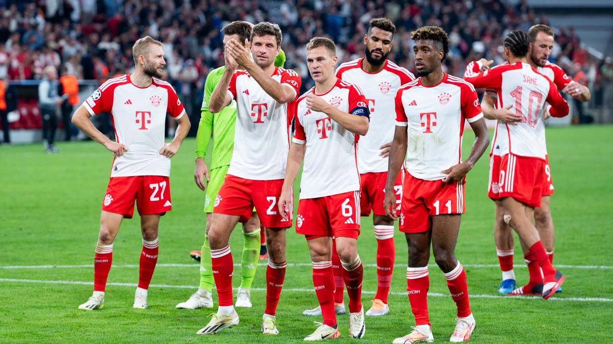 MONACHIUM 20.09.2023 MECZ FAZA GRUPOWA UEFA LIGA MISTRZOW 2023/2024 --- GROUP STAGE UEFA CHAMPIONS LEAGUE MATCH: BAYERN MUNICH - Manchester United, ManU Konrad Laimer , Thomas Muller , Joshua Kimmich  ...