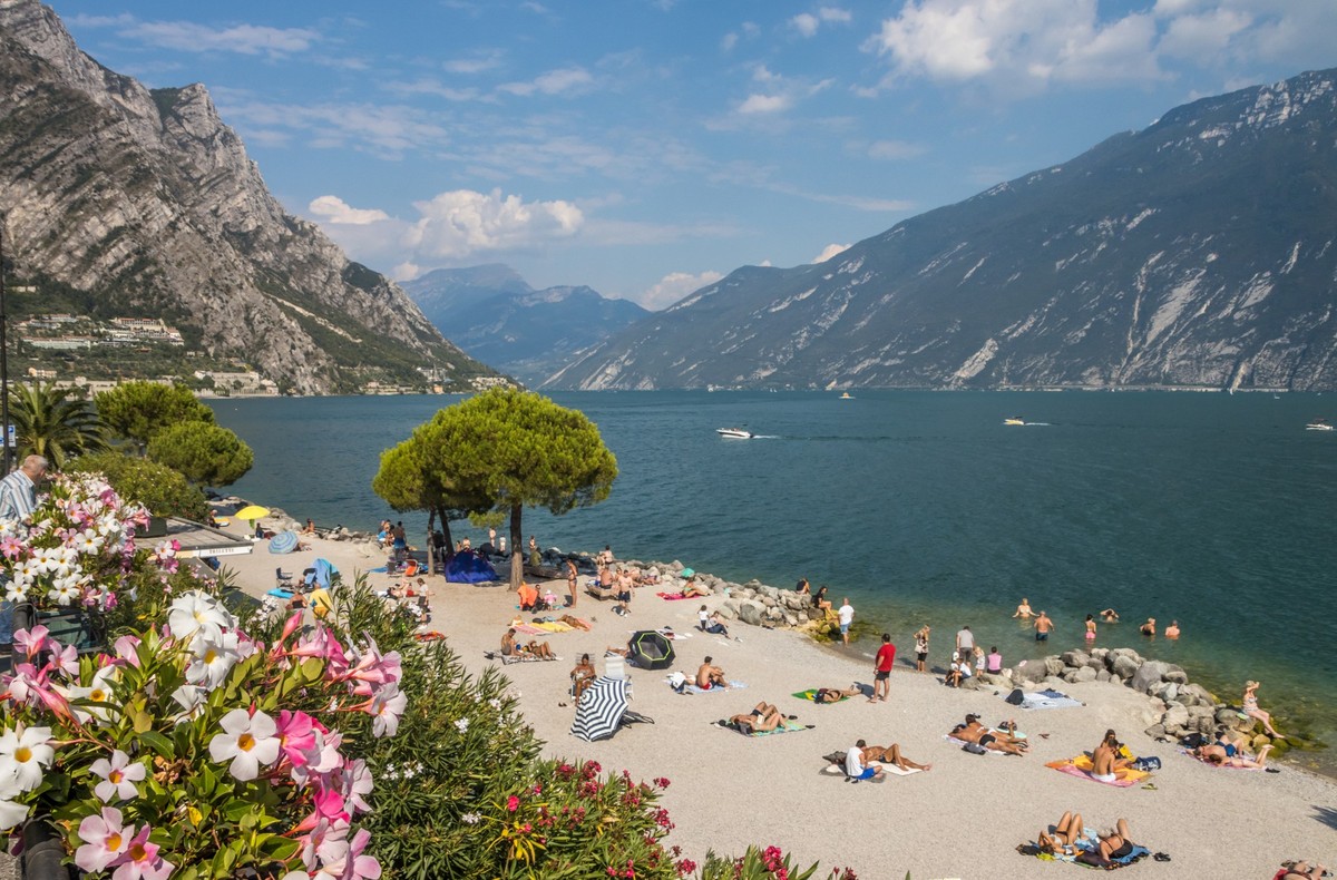 Sunny summer day in Limone sul Garda resort on Lake Garda