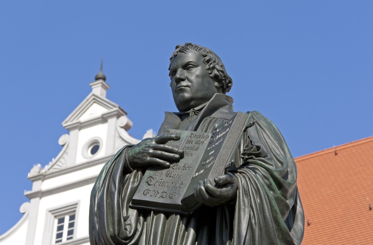 &quot;Monument of Martin Luther. It was the first public monument of the great reformer, designed 1821 by Johann Gottfried Schadow. Martin Luther (1483-1546) was a German monk, theologian, and church  ...