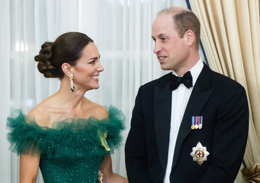 . 23/03/2022. Kingston, Jamaica. Prince William and Kate Middleton, the Duke and Duchess of Cambridge, at a dinner hosted by the Governor General of Jamaica on day five of their Royal Tour of the Cari ...