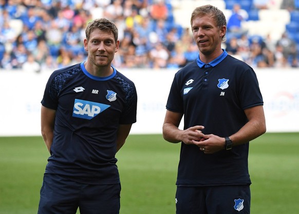 12.08.2016, xjhx, Fussball Testspiel, TSG 1899 Hoffenheim - Athletic Bilbao, emspor emonline, v.l. TW Trainer Michael rechner (1899 Hoffenheim), Trainer Julian Nagelsmann (1899 Hoffenheim) Sinsheim

 ...