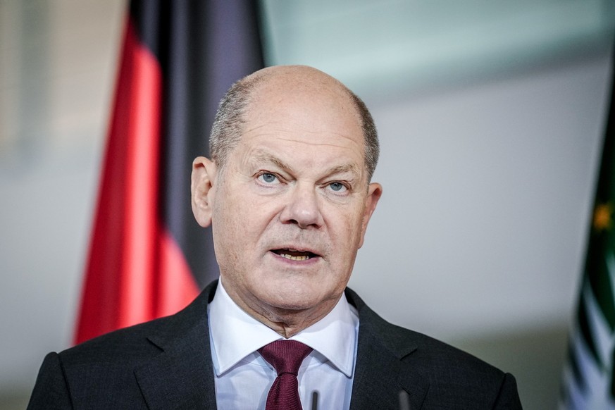 20.11.2023, Berlin: Bundeskanzler Olaf Scholz (SPD) gibt beim «Compact with Africa» - Konferenz G20 Investment Summit 2023 eine Pressekonferenz. Ziel ist es, in afrikanischen Staaten die Rahmenbedingu ...