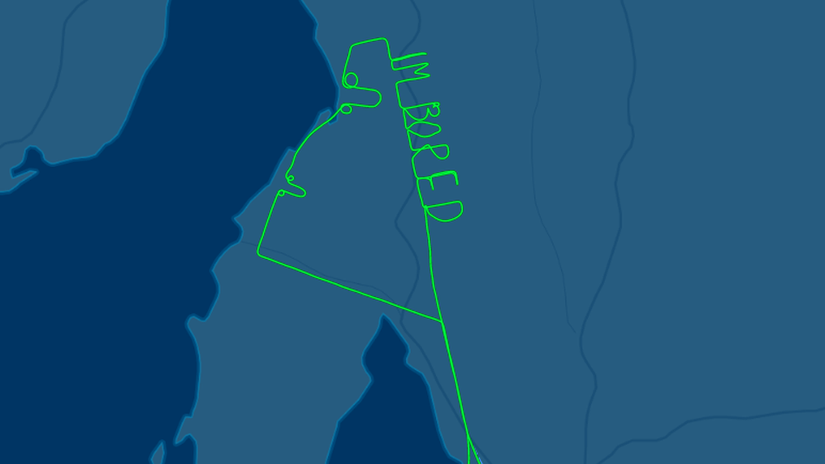 Der Pilot flog exakt diese Flugroute ab, damit Flugtracker-Systeme seine besondere Botschaft auch detailgetreu aufzeichnen.