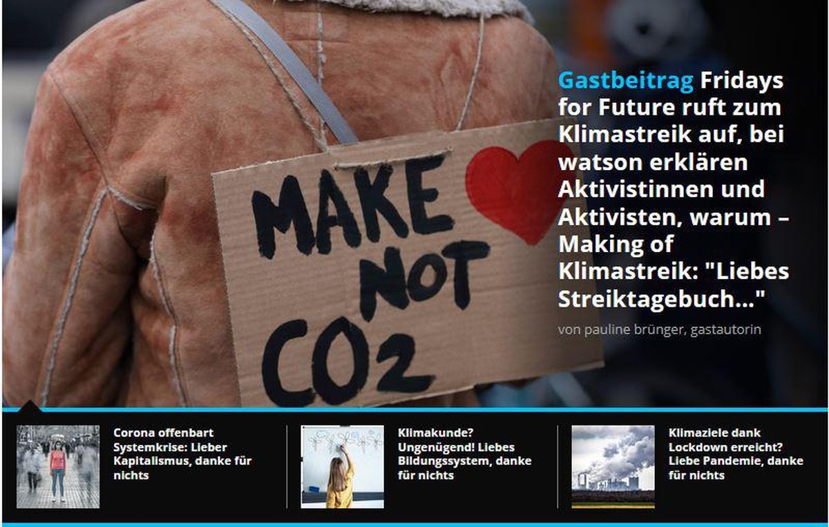 - Klimakunde? Ungenügend! Liebes Bildungssystem, danke für nichts- Klimaziele dank Lockdown erreicht? Liebe Pandemie, Danke für nichts- "Liebes Streiktagebuch..." Making of Klimastreik