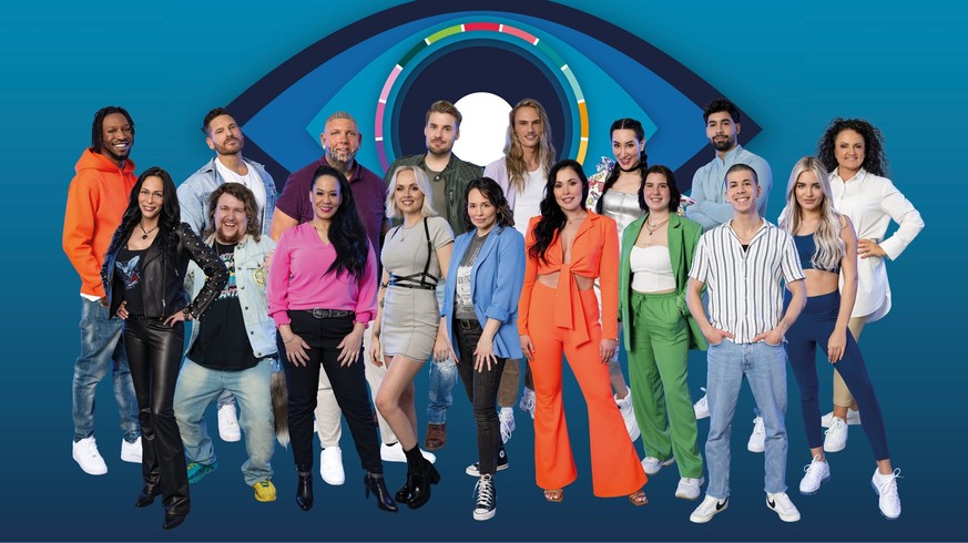 HANDOUT - 01.03.2024, Deutschland, Köln: Die Kandidaten der neuen Staffel von &quot;Big Brother&quot; sind vor dem Logo der Sendung zu sehen. Sie ziehen am Montag in den Container in Köln. Foto: Willi ...