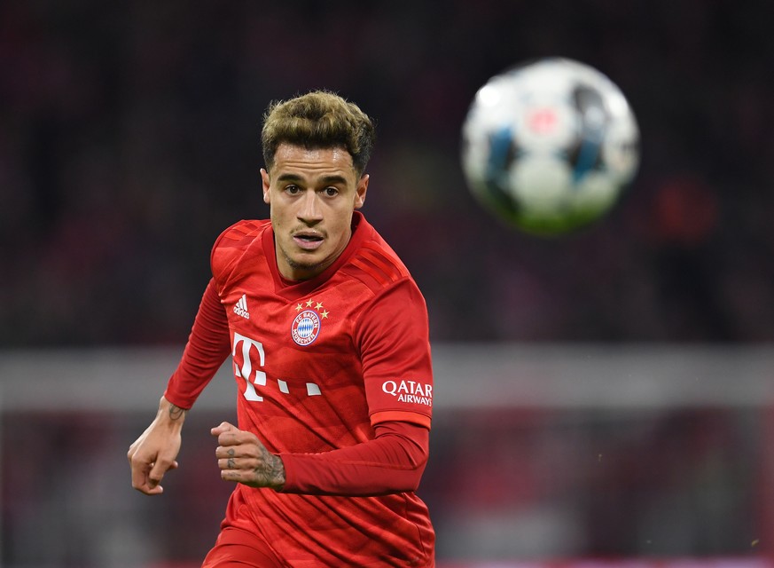 Soccer Football - Bundesliga - Bayern Munich v RB Leipzig - Allianz Arena, Munich, Germany - February 9, 2020 Bayern Munich&#039;s Philippe Coutinho in action REUTERS/Andreas Gebert DFL regulations pr ...